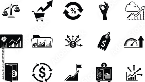 Collection of financial growth icons for business and investment concepts