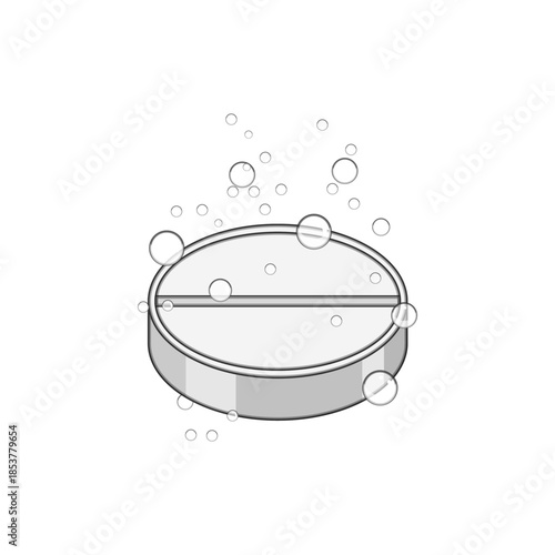 Effervescent tablet dissolving in water, creating numerous bubbles, representing medicine absorption and quick relief for pain, vitamins, or health supplements