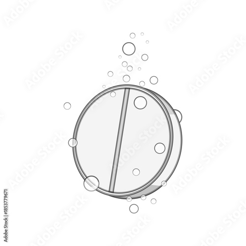 Effervescent tablet dissolving in clear water, creating many rising bubbles, illustrating concepts like fast relief, medication, health, and quick dissolution against a white background