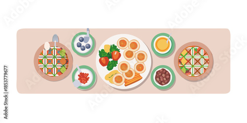 Assorted breakfast items on plates