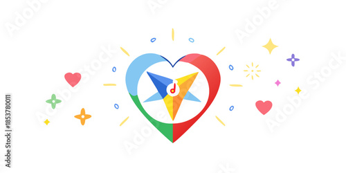 Colorful heart with stars and logos