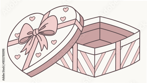 Open heart-shaped gift box with bow