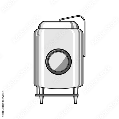 Fermentation tank, an industrial vessel with a port and pipes, processing beer or other liquid products in food and beverage production processes, isolated on white