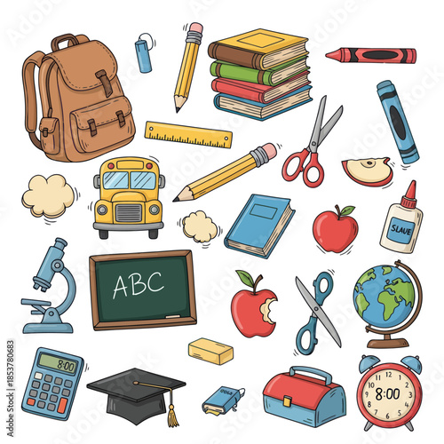 Back to School Supplies and Educational Objects Illustration.