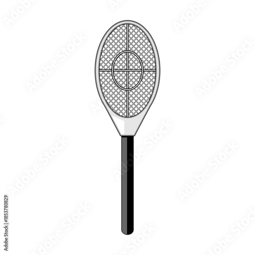 Electric fly swatter racket with crosshair grid icon symbolizing effective insect and mosquito control, hygiene and disease prevention for household and outdoor use