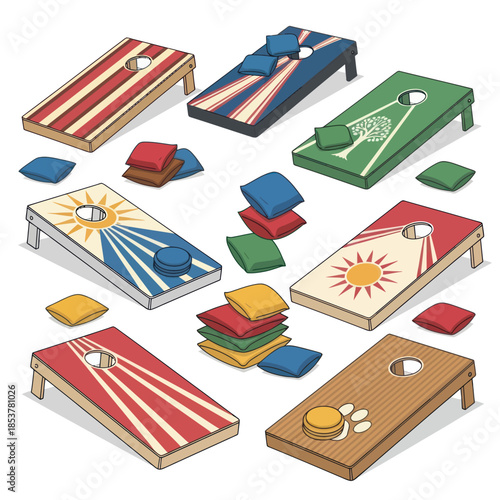 Cornhole Boards and Bean Bags A Collection of Game Setups.