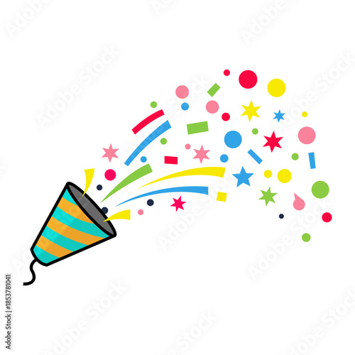 Exploding Celebration A burst of vibrant colors and joyous celebration erupts from a party popper, creating a visual symphony of confetti, streamers, and stars. Capture the pure, unfiltered.