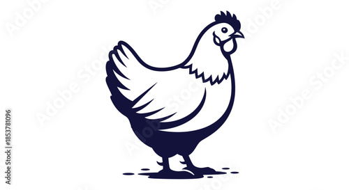 Minimalist black and white vector illustration of a domestic hen in profile, perfect for farm-themed logos or agricultural and poultry industry designs.