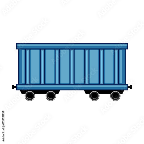 Blue freight train rolling stock wagon with an open top, transporting bulk cargo and raw materials, representing industrial logistics and transportation concepts