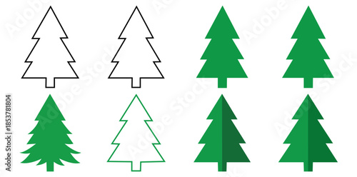 Festive Evergreen A collection of simple illustration of evergreen tree in shades of green, perfect for evoking holiday cheer.