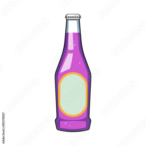 Violet glass bottle presenting packaging for a refreshing soft drink or beverage, featuring an empty label ready for custom branding or product information