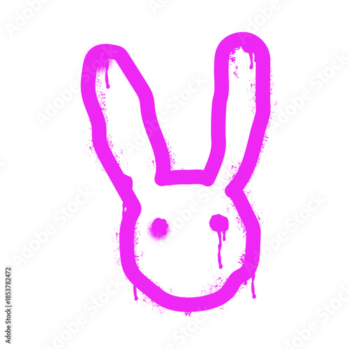 Pink bunny rabbit head silhouette featuring spray paint texture and drips, creating a dynamic urban art graphic element perfect for street culture themes and modern design