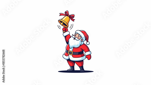 Illustration of Santa Claus ringing a Christmas bell, symbolizing holiday cheer and festive celebrations during winter