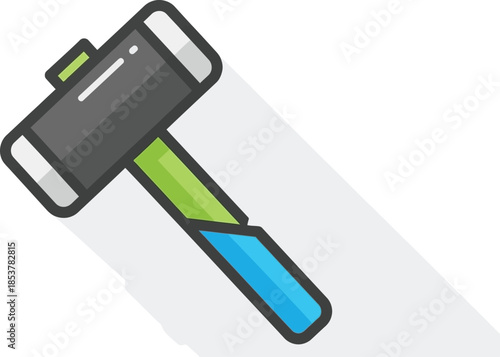 A flat design illustration of a hammer with a colorful handle