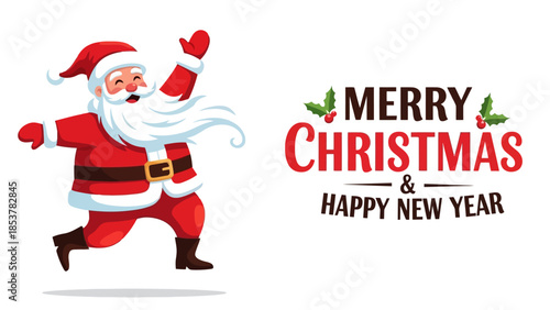 Merry Christmas & Happy New Year Santa Claus Celebrating, Holiday Season Illustration, Festive Greetings