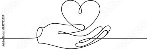 one continuous line drawing of a hand holding a heart.one continuous line drawing of a hand holding a heart. one line Icon drawing