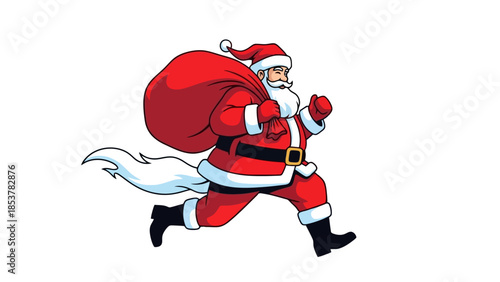 Running Santa Claus with Sack - Christmas Joy Illustration
