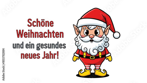Holiday Greetings Santa Claus with Festive Wishes for Merry Christmas and a Happy New Year in German