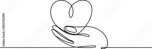one continuous line drawing of a hand holding a heart.one continuous line drawing of a hand holding a heart. one line Icon drawing