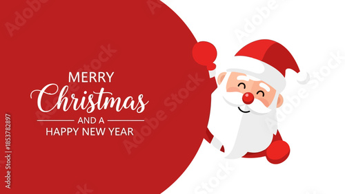 Merry Christmas and Happy New Year Greeting with Santa Claus on a Red Background