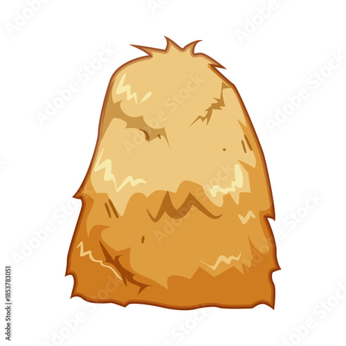 Cartoon haystack on white background symbolizing traditional farm life, harvest season and animal feed, simple vector illustration of rural, rustic straw bale for agriculture