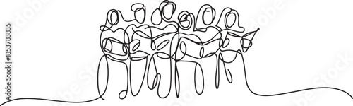 continuous line drawing of choir. drawing of one line art of choir. single line of choir group singing together. one line Icon drawing