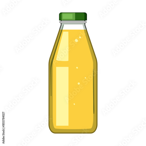 Bottle filled with refreshing yellow liquid and green cap, representing healthy drinks, fresh beverages, and natural food products, isolated for clear visibility