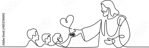 continuous line of Jesus reaching out and giving love.one line drawing of the Lord Jesus giving love to the people. single line vector. one line Icon drawing