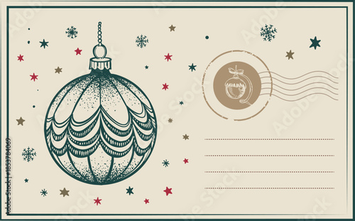 Vintage Christmas and new year postcard with stamps