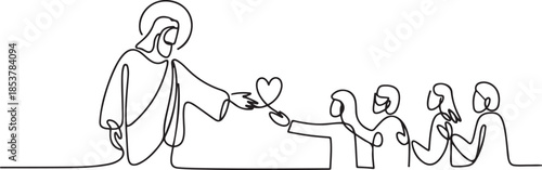 continuous line of Jesus reaching out and giving love.one line drawing of the Lord Jesus giving love to the people. single line vector. one line Icon drawing