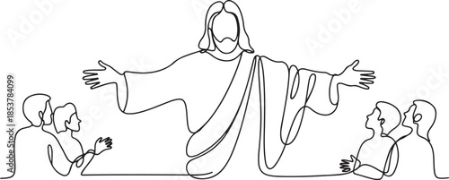 continuous line of Jesus reaching out and giving love.one line drawing of the Lord Jesus giving love to the people. single line vector. one line Icon drawing