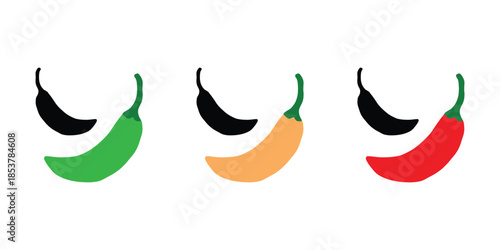 Chili Pepper Icons for Spicy Level Rating. Spice Heat Indicator Icons for Menu