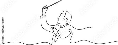 continuous line drawing of orchestra conductor. single line drawing of orchestra leader's hand holding baton. one line Icon drawing