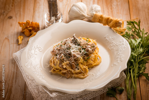 tagliatelle  with chanterelles mushroom and parmesan cheese