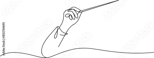 continuous line drawing of orchestra conductor. single line drawing of orchestra leader's hand holding baton. one line Icon drawing