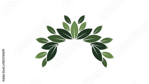 Green leaves forming a circular pattern on white background, symbolizing nature and growth, eco friendly and botanical design element