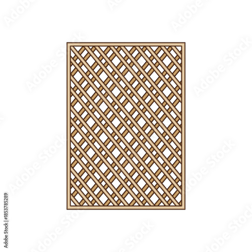 Brown wooden lattice weaving a decorative grid, forming a classic diagonal pattern for garden structures, architectural elements, or a subtle organic texture background