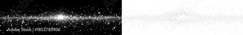 Burst white horizontal star, glitter dust, shine dark cosmic night. Sparks bokeh sparkle in every corner of the universe. Perfect for galactic compositions. Glowing light, lens flare, particles.