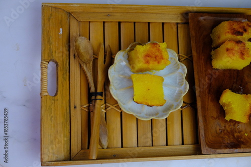 Baked cassava pudding also known as Bingka Ubi Kayu.