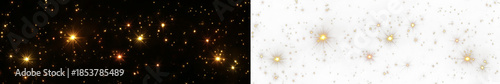 Radiant golden dust glows with sparkle, glitter, shimmer, twinkle across blurred bokeh, surrounded by sparks, luminous highlights, soft lens flare for Christmas and New Year mood. PNG.