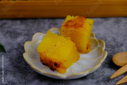 Baked cassava pudding also known as Bingka Ubi Kayu.