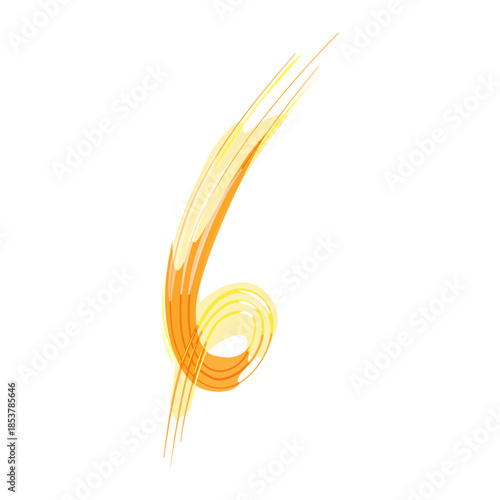 Abstract number six glowing with dynamic light streaks and vibrant orange and yellow colors, creating a sense of rapid movement and digital flow on a clean white background