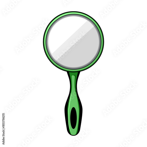Green handle hand mirror reflecting light, suitable for concepts involving beauty, self care, reflection, vanity, or personal grooming elements in modern design