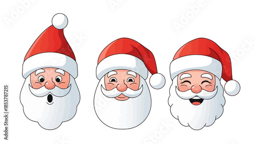 Santa Claus Expressions Joyful, Surprised, and Happy Holiday Faces for Christmas Designs