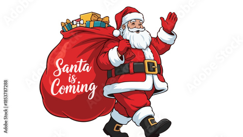 Santa Claus walking with his gift bag, festive illustration for holiday season