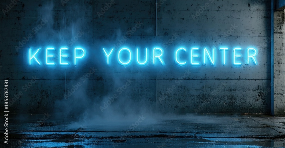Fototapeta premium Bright neon sign displays motivational phrase. Concrete wall background, misty atmosphere creates dramatic effect. Minimalist composition.
