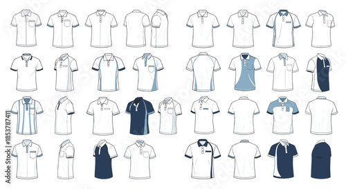 Extensive collection of polo shirt templates showing numerous designs, colors, and styles for various team apparel mockups.