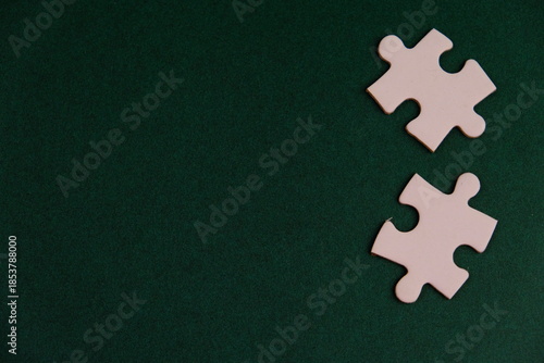 wooden puzzle on plain color paper with text space concept.