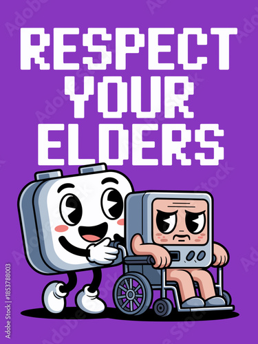 Playful Cartoon Characters Promoting Respect for Senior Citizens and Intergenerational Kindness