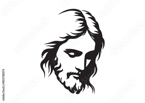 Jesus christ head silhouettes vector, Stylized jesus christ head silhouettes, Stylized jesus christ head portraits with crown of thorns
